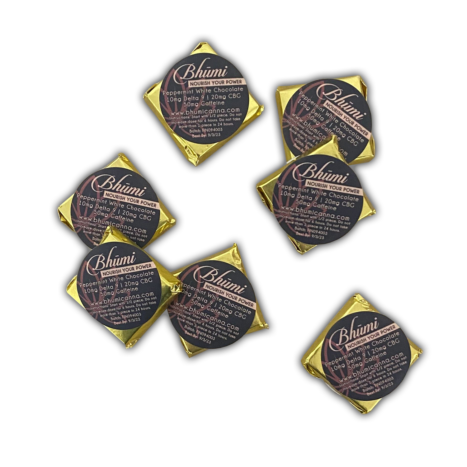 Peppermint white chocolate mini 10mg d9 20mg cbg 50mg caffeine 8